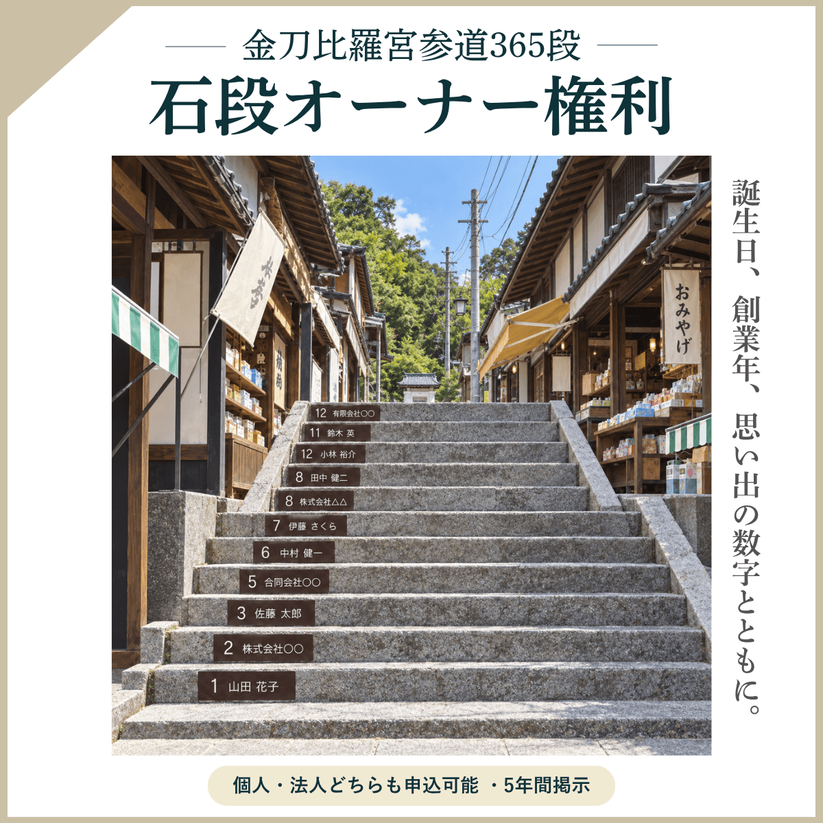 【限定40枠】金刀比羅宮参道365段　石段オーナー権
